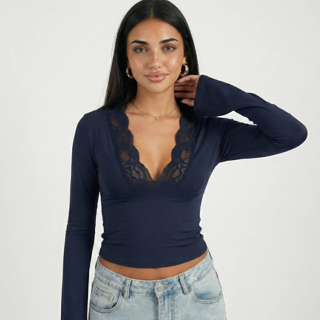 NOIR LACE V TOP