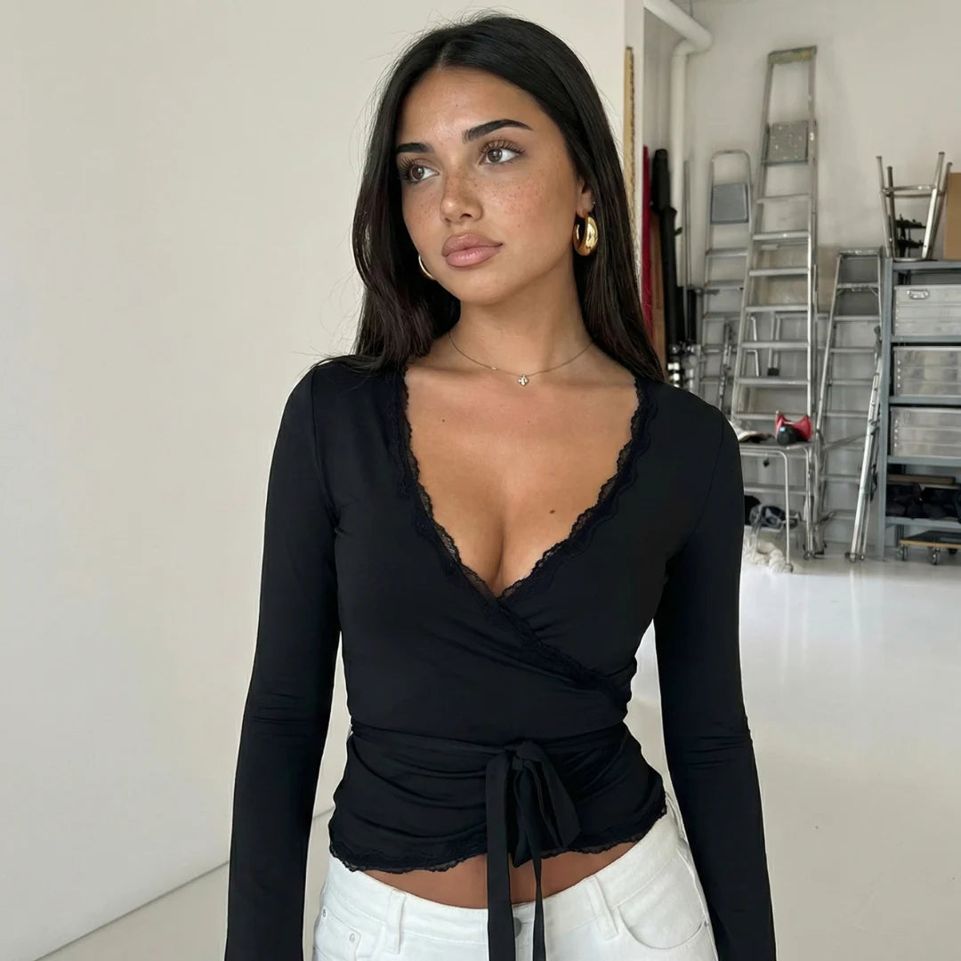 NOIR LACE WRAP TOP