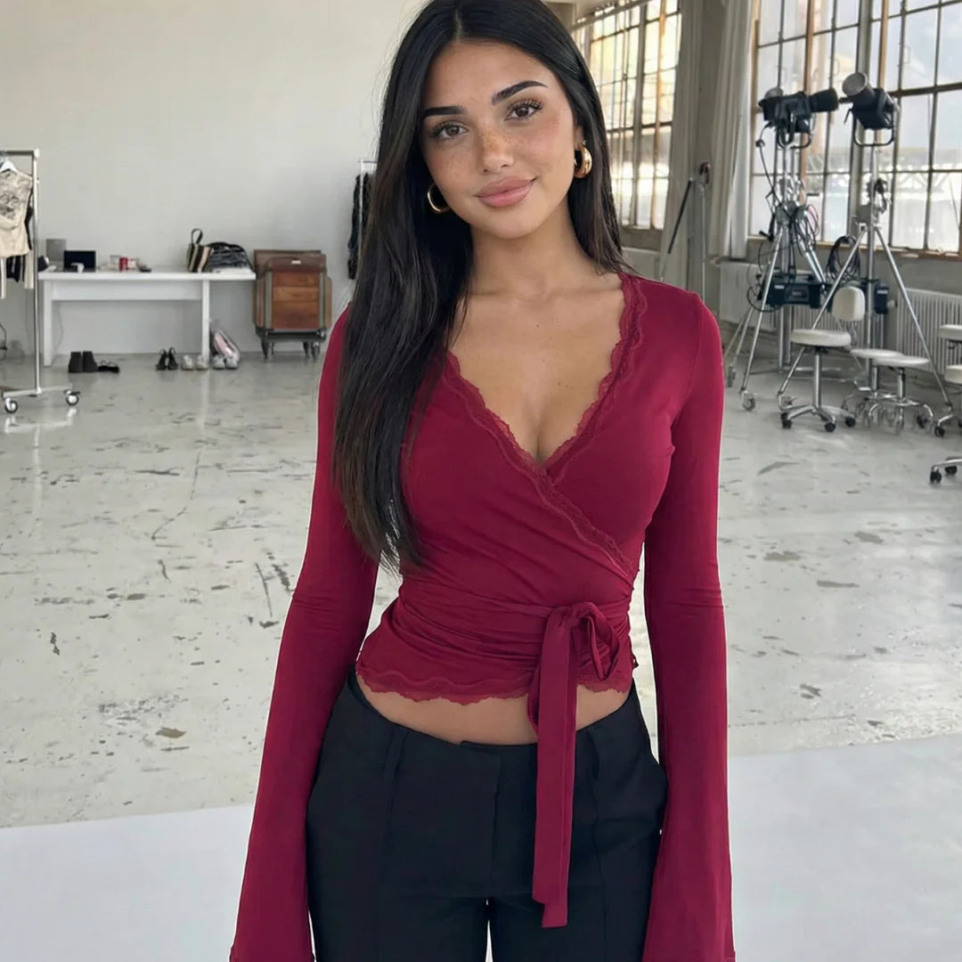 NOIR LACE WRAP TOP